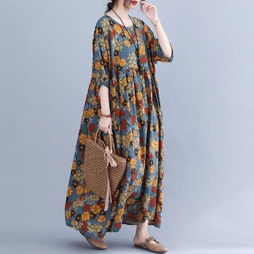 Fashion Maxi Dresses For Women Summer 2021 Plus Size Dresses For Women 4XL 5XL 6XL Cotton Linen Sukienka Boho Short Sleeve Dress