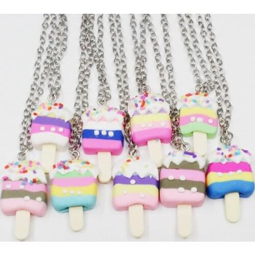 DropShipping Mix Ice Cream Necklace Polymer Clay DIY 50cm Chain Necklace Women Children Necklace Jewelry