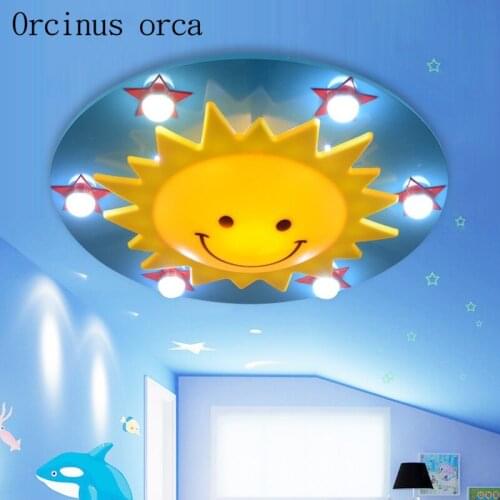 LED childrens room ceiling lamp eye care master bedroom light boy girl star sun cartoon lamp lighting Postage free