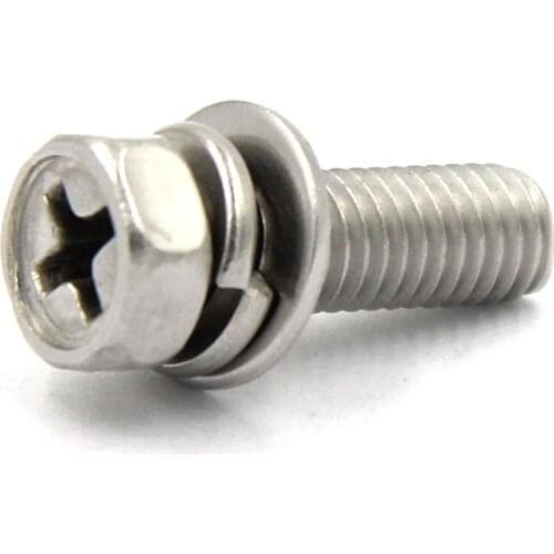 25-50Pcs GB9074.13 M4 M5 M6 M8 304Stainless Steel Cross Recessed Hexagon Bolt With Lock Washer And Plain Washer Assemblies Screw