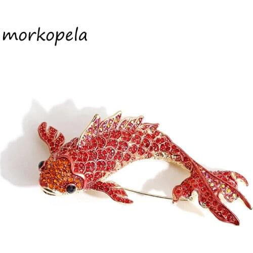 Morkopela Fish Rhinestone Brooch Pin Jewelry Vintage Banquet Big Brooches for Women Crystal Pins And Brooches Accessories
