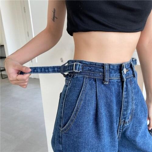 Womens jeans autumn Korean version of traf Pants design sense adjustable high waist slimming jeans loose straight womens pants