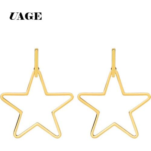 UAGE Classic Gold Color Large Star Shape Hoop Earrings for Women Minimalistic Stainless Steel Statement Ear Jewelry Punk Rock