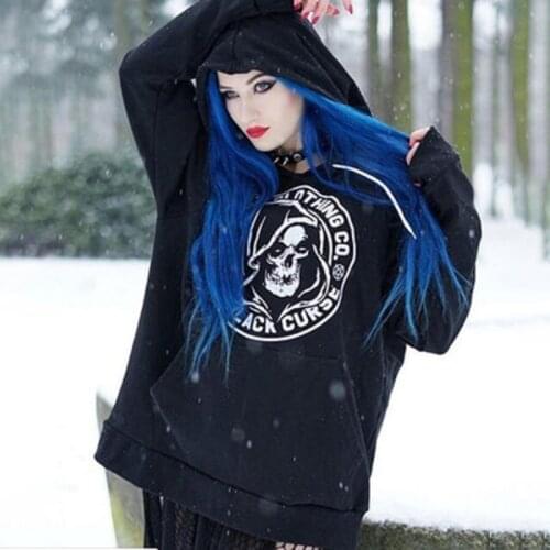High Street Gothic Dark Reaper Skeleton Girl Harajuku Warm Loose Top Punk Long Sleeve Hooded Sweatshirt Female Trash Punk Y2K