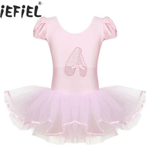 IEFiEL Kids Girls Ruffled Cap Sleeves Professional Dance Wear Sequined Ballerina Shoe Ballet Dance Gymnastics Leotard Tutu Dress
