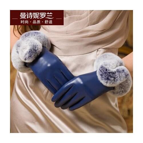 Winter rabbits hair lovely sheepskin gloves genuine leather gloves add velvet Thicken Keep Warm woman telefingers gloves MLZ001