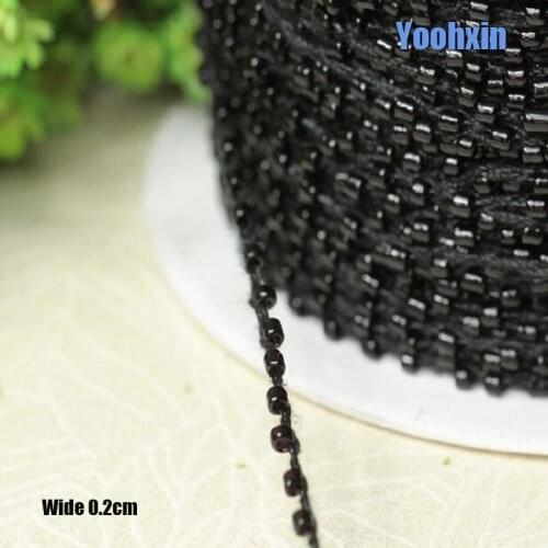 0.2CM Wide HOT Black beads Embroidery flower lace fabric trim ribbon DIY sewing applique collar cord dress wedding guipure decor