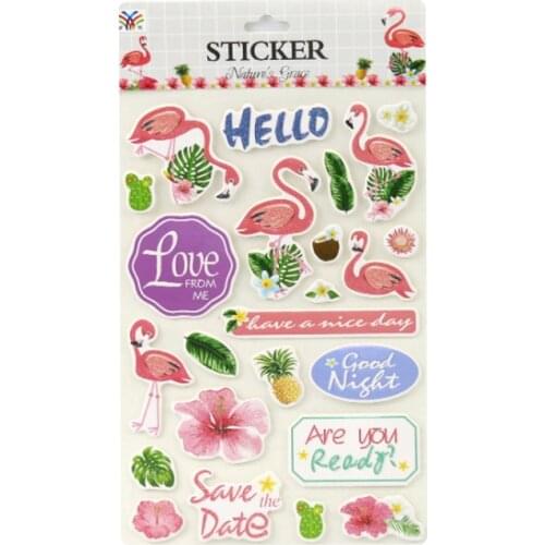 1 Sheet Kawaii Flamingo Plant Stickers DIY Decor Scrapbooking Phone Stick Label Office School Supplies Stationery