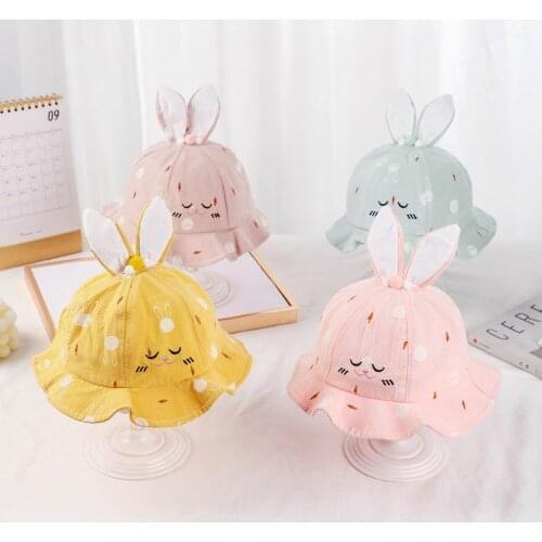 1pcs Soft Baby Sun Hat with Ears Cute Cartoon Baby Girls Bucket Hat Summer Brim Kids Hat Children Panama Beach Caps Bonnet