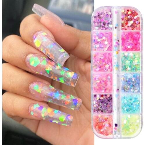 12 Grids/Box DIY Creation Plastic Star Moon Sequins For Nail Art Decoration Manicure Decal For Her