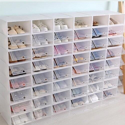 2/6/12PCS Thicken Shoes Box Transparent Stackable Shoes Storage Box Shoe Container Shoe Storage Artifact Organizer Rack