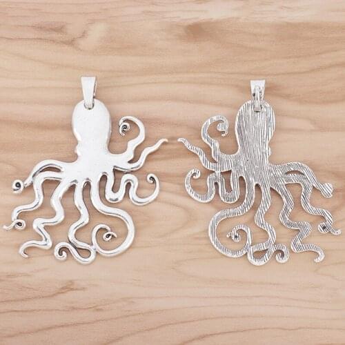 2 Pieces Large Octopus Squid Charms Pendants for Necklace Jewellery Making Findings 90x70mm