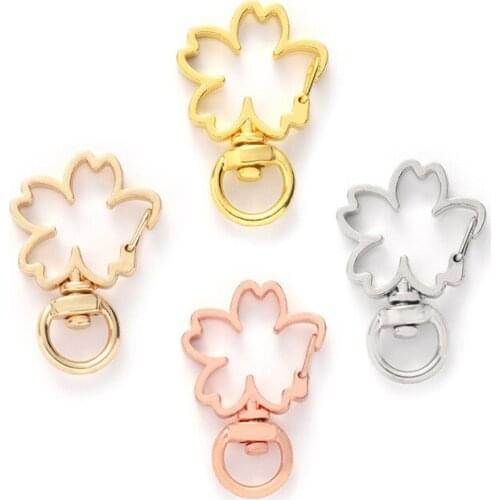 20Pcs Electroplate Gold Cherry Blossom Key Chain Hang Buckle Metal Hang Ring DIY Craft Jewelry Plush Toy Bag Pendant Accessories