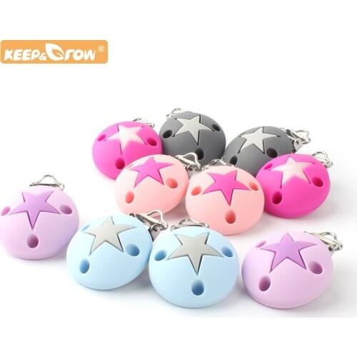 Keep&Grow 20pcs Silicone teether star metal Clip Pacifier silicone rodent DIYAccessories Anti-drop Pacifier Holder