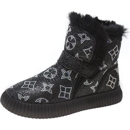 2021 Brand Women Boots Female Winter Snow Fashion Shoes with Plush Girl Waterproof Luxurious Rhinestones Diamonds Flat Boots