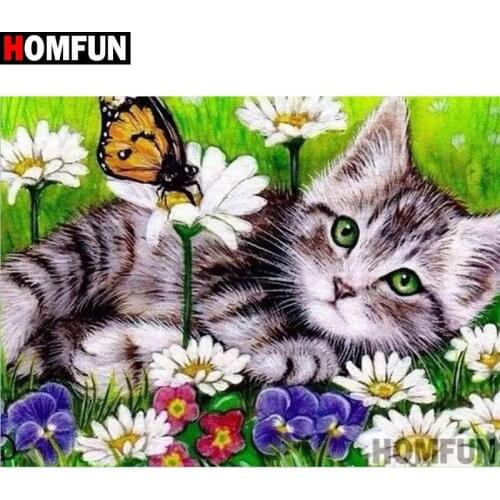HOMFUN Full Square/Round Drill 5D DIY Diamond Painting "Animal cat flower" Embroidery Cross Stitch 5D Home Decor Gift A27775