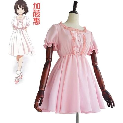 Free shipping Anime saenai heroine no sodate-kata Cos Halloween Party Katou Megumi Cos Summer girls Lolita Sweet dress Costume