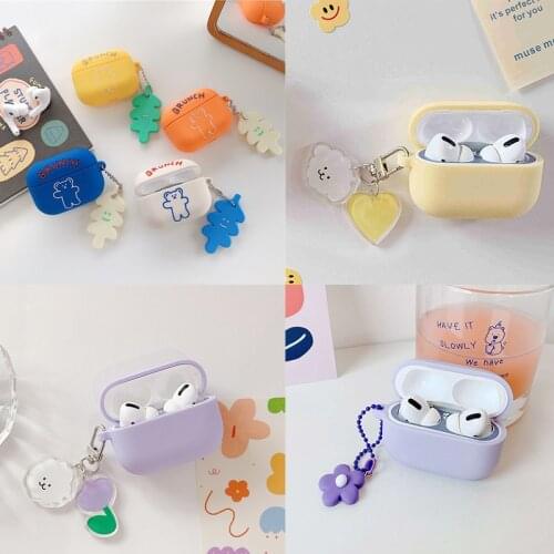 For AirPods Pro Case Cute Korean bear flower Keychain Earphone case AirPods Pro 3 luxury cartoon keyring silicon headphone Cover