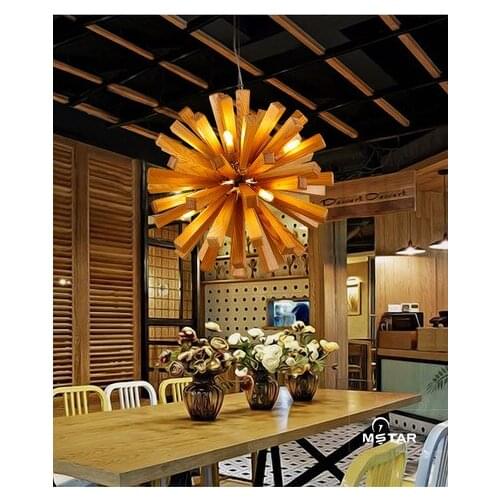 Wooden Dandelion Pendant Light Spherical Wood Drop Lamp Luminaria led sala madera techo lustres de sala for Indoor Decoration