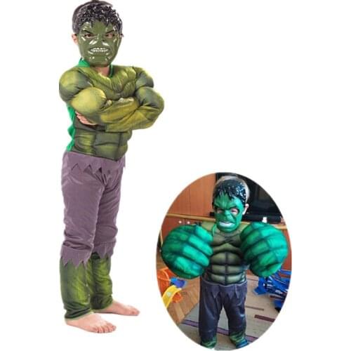 4-12Y Kids Hulk Super Hero Muscle Costume Children Halloween Cosplay Fantasy Fist Accessories Party Supplies