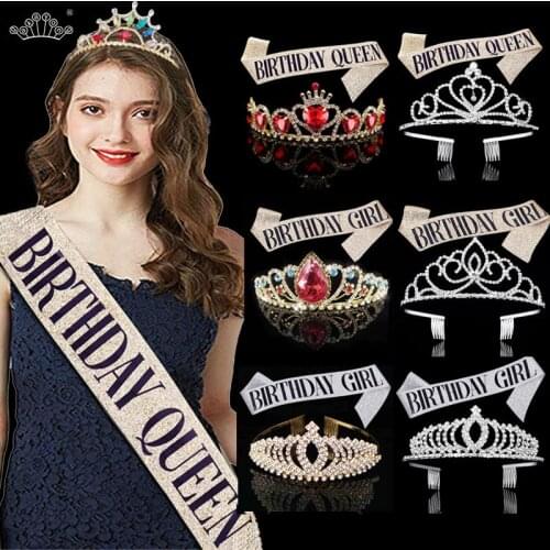 Birthday Girl Sash & Rhinestone Crystal Tiaras and Crowns Kid Princess Birthday Crown Glitter Birthday Sash Birthday Party Gift