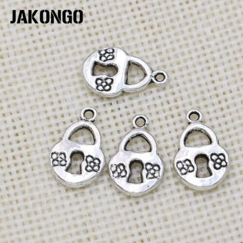 40PCS Antique Silver Plated Love Lock Heart Charms Pendants for Bracelet Jewelry Making Accessories DIY Handmade 16x10mm