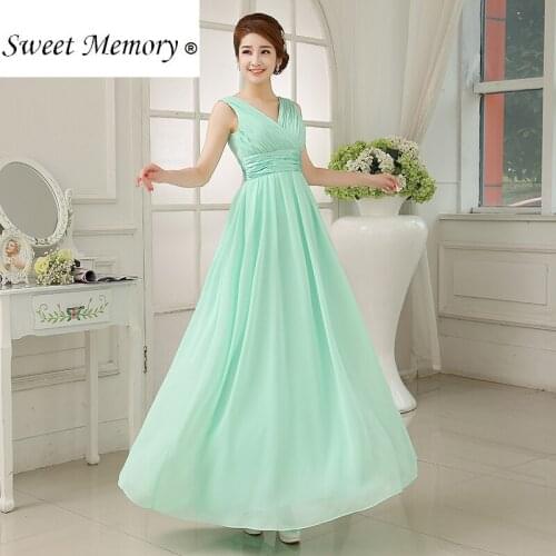 Sweet Memory Elegant Floor Length Chiffon Mint Green Evening Dresses Bride Guests Wedding Party Dresses C1936