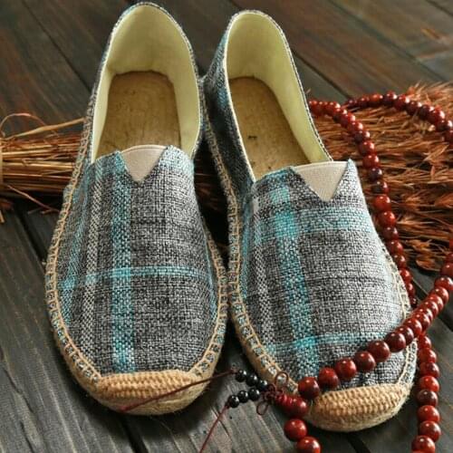 NEW Male nationa style Breathable Lace up casual Canvas Hemp Insole Fisherman Light Shoes Men Espadrille Flats Shoes II-13Z