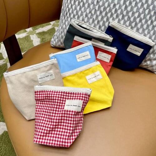 Beauty Candy Color Canvas Mini Wallet Necessarie Feminina Cosmetic Make Up Bag Korean Plaid Lipstick Storage Pouch