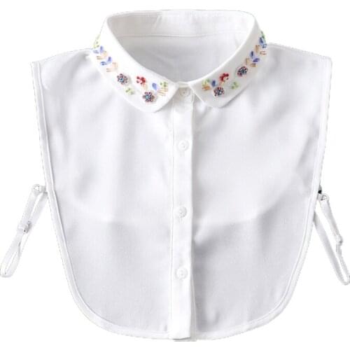 Colorful Diamond Crystal Flower Lapel False Collar for Women Girls Jewelry Beaded Half Shirt Blouse Layering Dickey Crop Tops