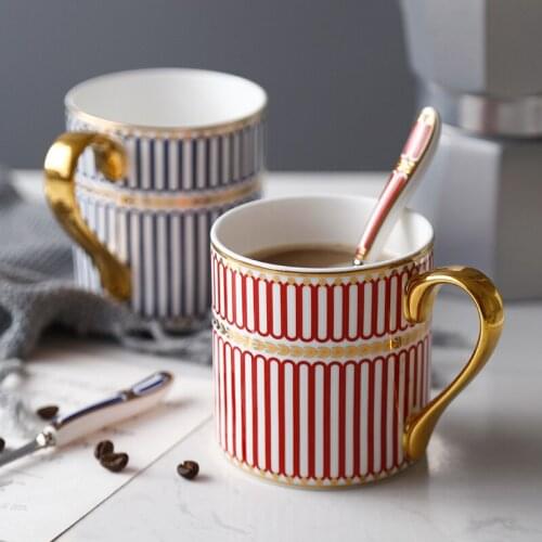 Mosaic Pattern Bone China Mug Coffee Cups Water Cup Tea Milk Mug Ceramic Flower Tea Cups with Spoon Household Drinking Cups