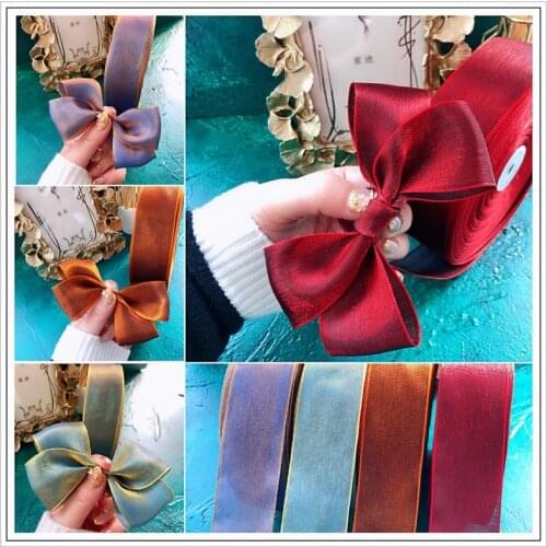 10yards Fantasy Gold Silk Snow Yarn Ribbon Roll 38mm 15 Colors For Hair Accesories Headband Clips Bow Handmade