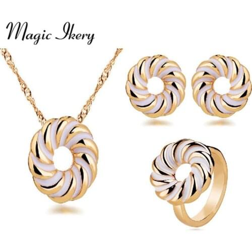 Magic Ikery 2 Colors Vintage Hollow Round Jewelry Sets with Rose Gold Color Fashion Necklace &Earrings& Rings for women MKY5701