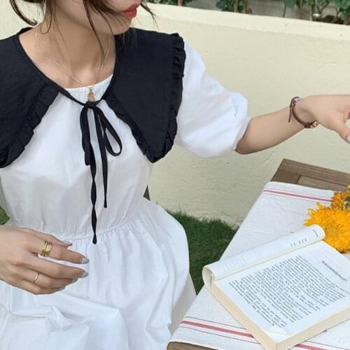 Sweet Ruffled Doll Fake Collar Women Solid Color Decorative Lace-Up Shawl Wrap