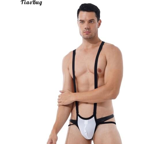 TiaoBug Men Bulge Pouch Jockstrap Wrestling Singlet Leotard Hollow Out Fishnet Patchwork Back Swimming Bodysuit Underwear