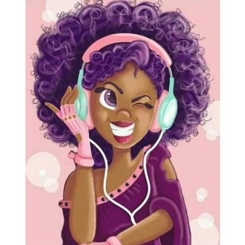 5D African American Girls music Full Diamond Painting cross stitch kits art Portrait 3D paint by diamonds