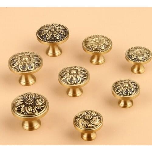Pure copper solid knob drawer cabinet door new Chinese round brass single hole American furniture handle Home hardware