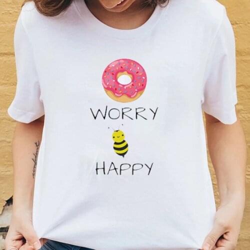 2021 New Style Doughnut Worry Bee Happy Cute Animal O-neck Summer T Shirt Fashion Casual Hip-hop Cotton Tee Loose Short-sleev