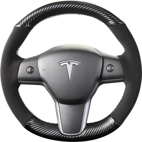 Wholesale Custom Alcantara Sport Led Leather Carbon Fiber Racing Car Steering Wheel For Tesla Model 3 Y