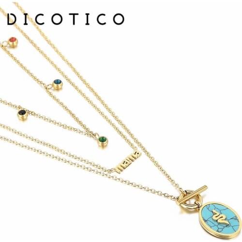 DICOTICO Women 3 Layers Link Chain Necklaces Letter mama Rhinestone Stainless Steel Choker Pine Stone Necklaces For Mom Gifts