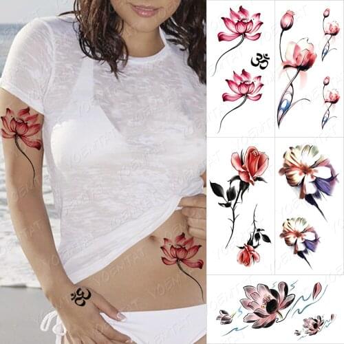 Waterproof Temporary Tattoo Sticker Leopard simple line flowers Flash Tattoos Lotus plant Body Art Arm Fake Tatoo Women Men