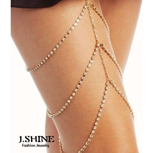 J.Shine Bohemia Beach Leg Chains Layer Crystal Chain Crossover Harness Bikini Thigh Leg Chain Body Jewelry Fashion Party