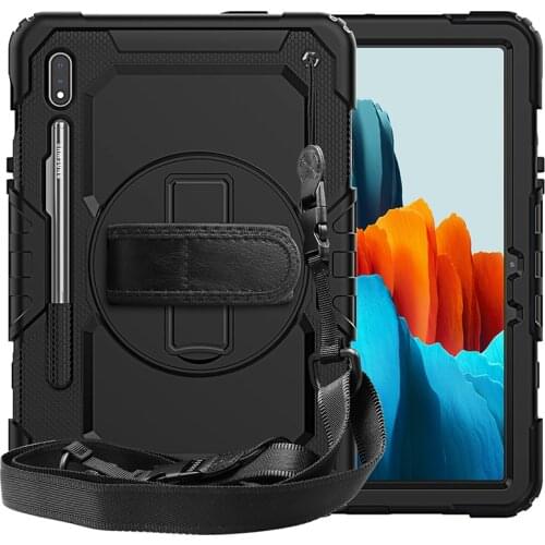 Rugged Silicone Case with Shoulder Strap and Pen Slot for Samsung Galaxy Tab S7 T870 T875 Shockproof Cover+Screen Film