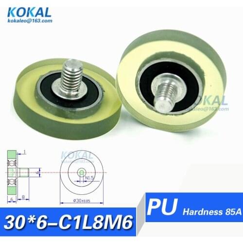 [PU30*6-C1L8M6]Free Shipping 10pcs low noise 626RS bearing coated TPU cash-couting machine pulley wheel 6*30*6mm PU30-6