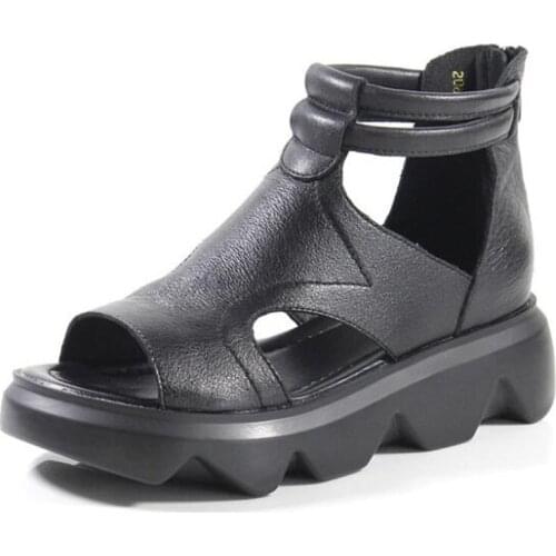 2020 New Summer Fashion Concise Fish Mouth Sandals Genuine Leather Sandals Woman Shoes Thick Heel Platform Sandals Women Sandals