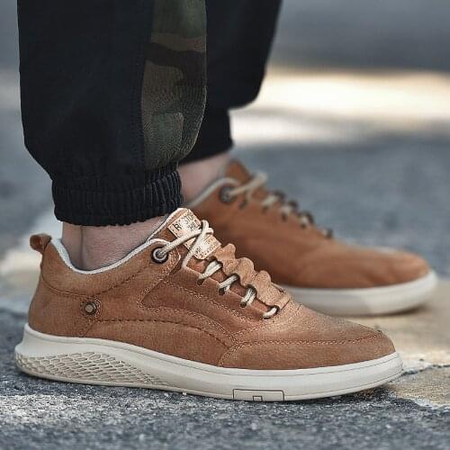 High Quality Shoes Men Pig Skin Leather Casual Shoes Round Woven Laces Mesh Inner Force Comfortable and Breathable Men Shoes
