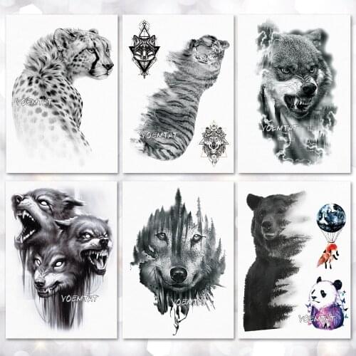 Waterproof Temporary Tattoo Sticker Wolf Tiger Pattern Tattoo Water Transfer Body Art Fake Tattoo For Women Men
