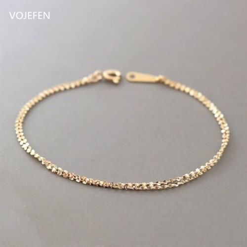 VOJEFEN 18K Pure Gold Lips Link Toggle Bracelet for Women Girls Charm Bracelets Cute Double Gold Chains Fine Jewellry