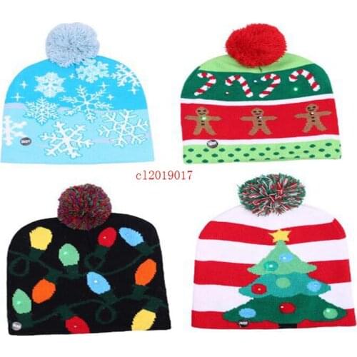 4 Styles LED Light Knitted Christmas Hat Unisex Adults Kids New Year Xmas Luminous Flashing Knitting Crochet Hat Party Favor