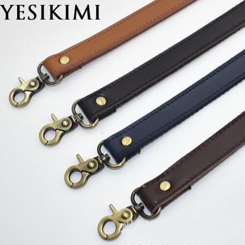 YESIKIMI DIY Genuine Leather Vintage Short Bag Strap 2*58CM Replacement Bag Accessories Bronze Buckle Bag Belt Good Quality